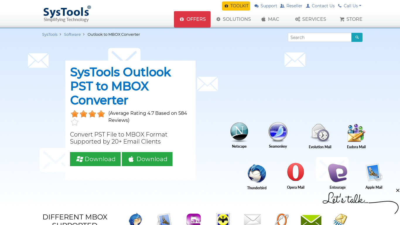 SysTools Outlook to MBOX Landing page
