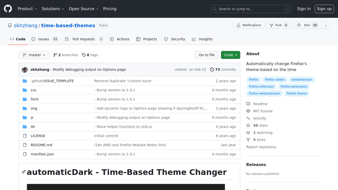 automaticDark - Time-Based Theme Changer Landing page