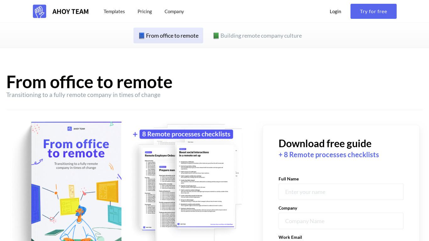 From office to remote Landing page