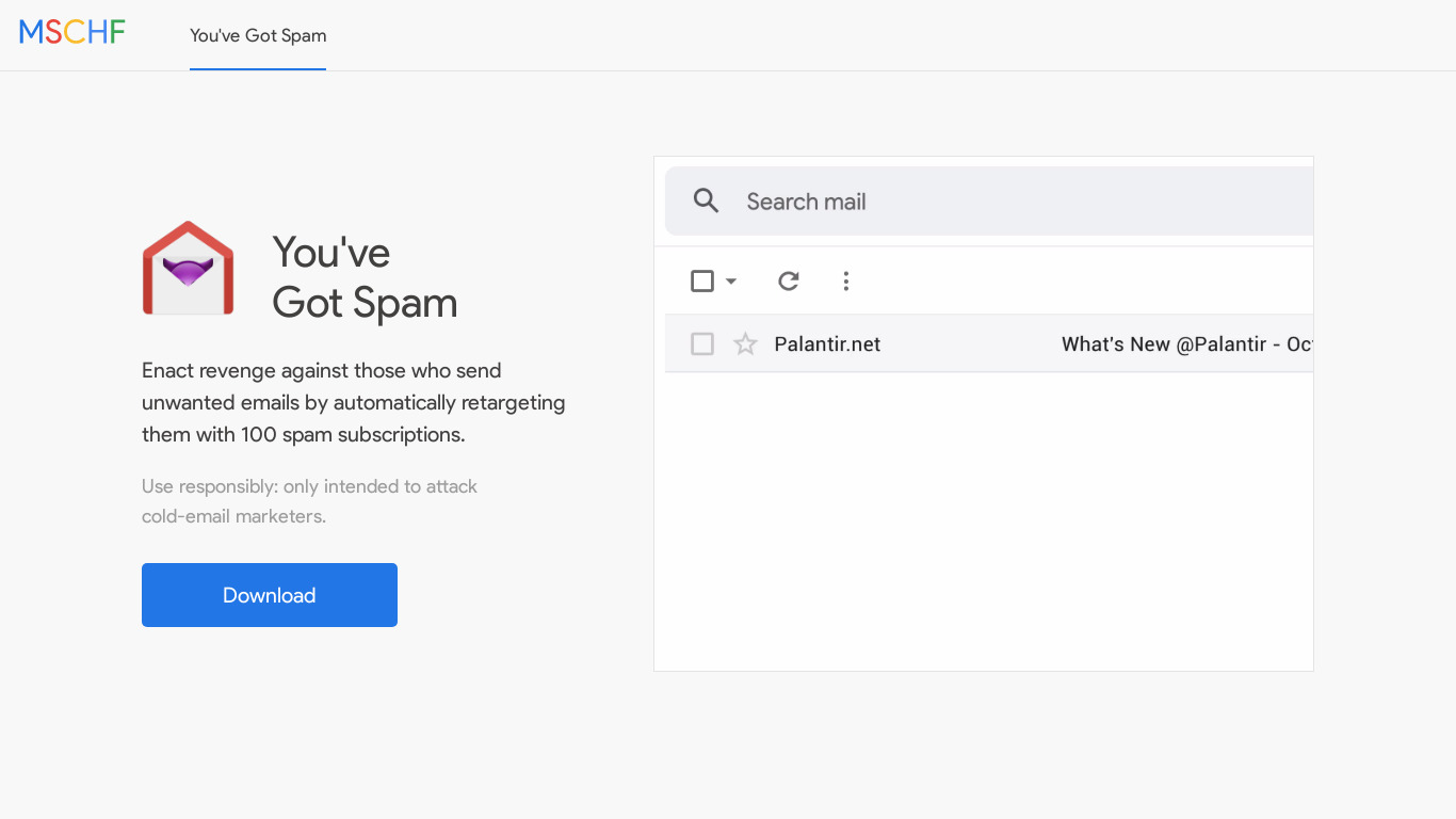 You've Got Spam Landing page