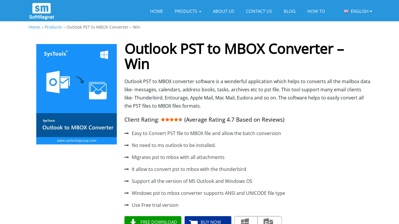 Softmagnat PST to MBOX Converter Landing page