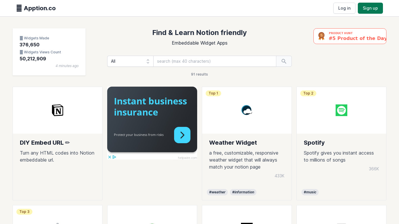Apption for Notion Landing page