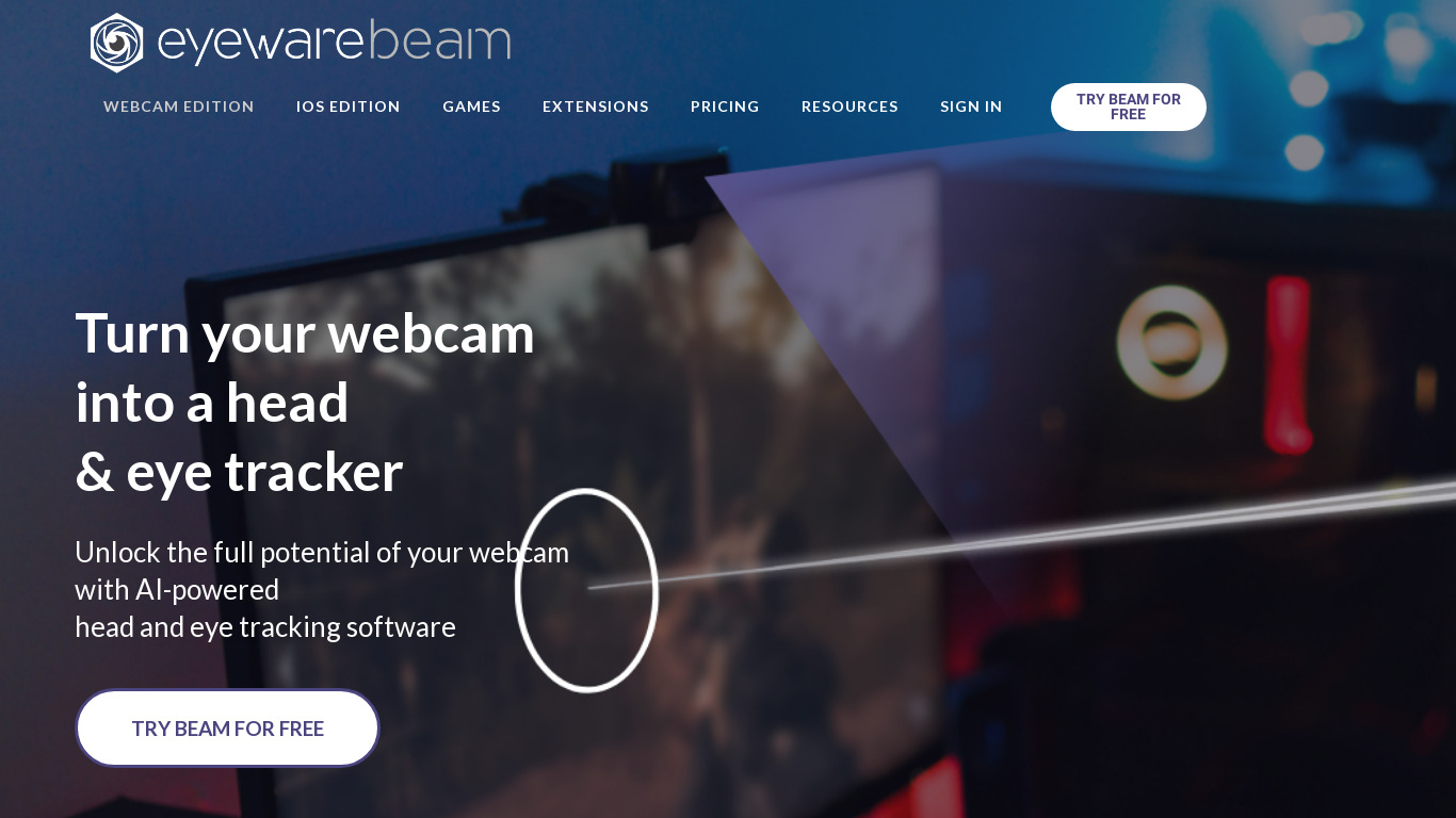 Eyeware Beam Landing page