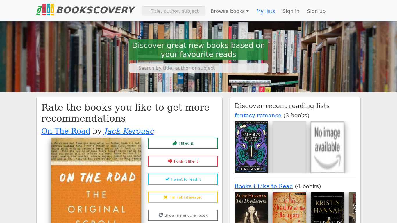 Bookscovery Landing page