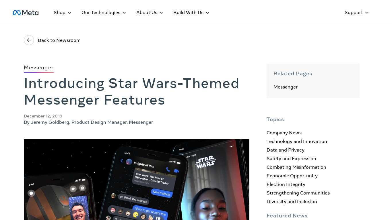 Star Wars on Messenger Landing page