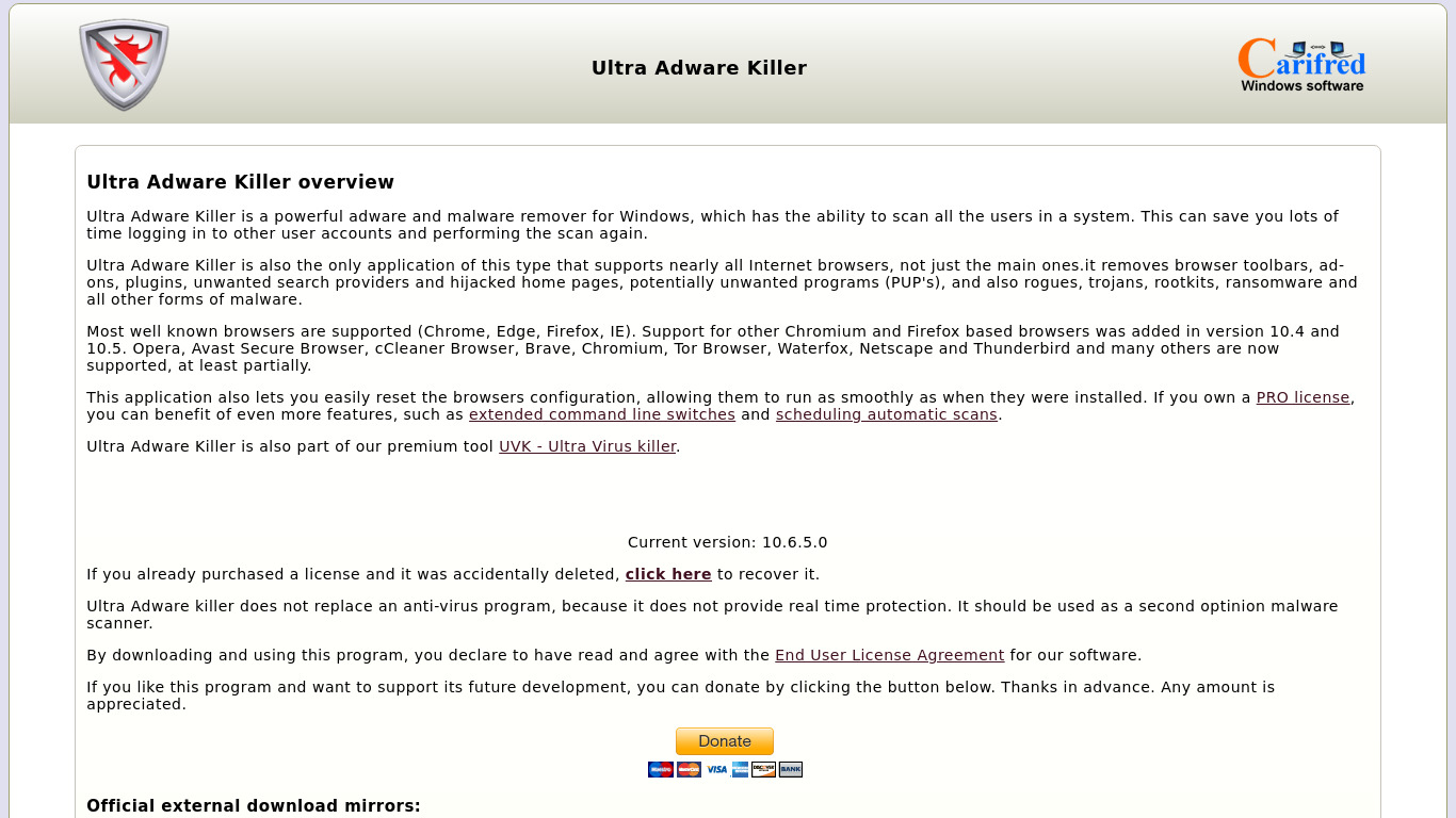 Ultra Adware Killer Landing page