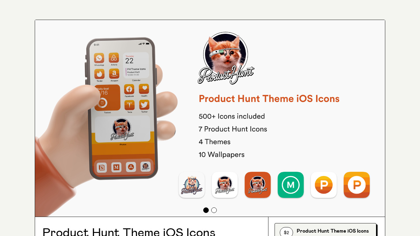 Product Hunt Theme iOS14 Icons Landing page
