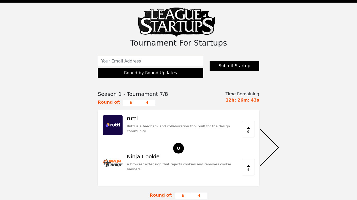 League of Startups Landing page