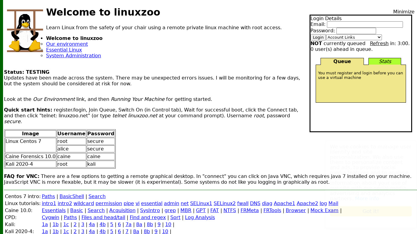 Linuxzoo Landing page
