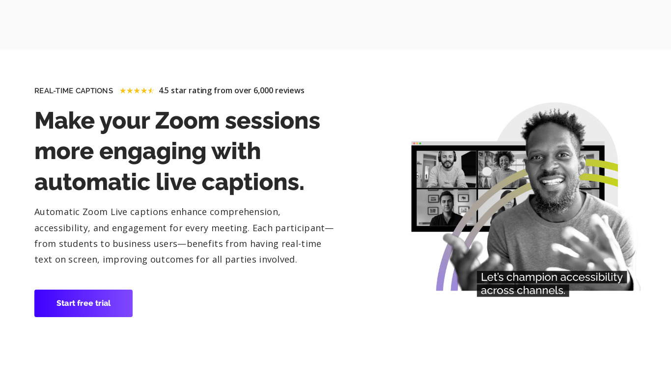 Rev Live Captions for Zoom Landing page