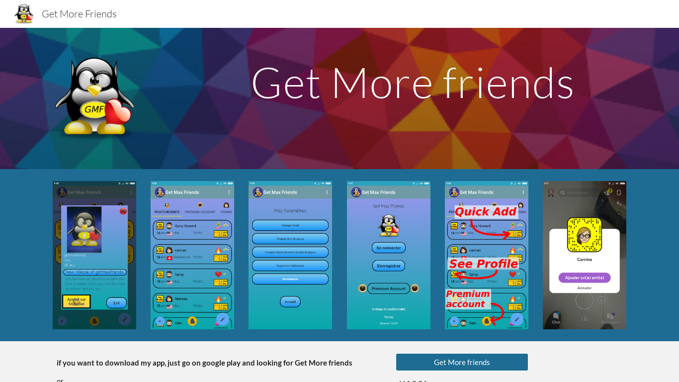 Get more friends Landing page