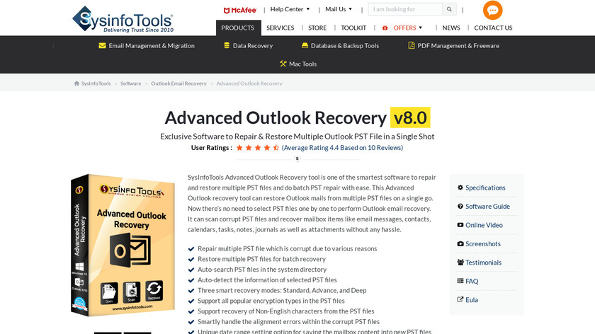 SysInfo Advance Outlook Recovery Landing Page