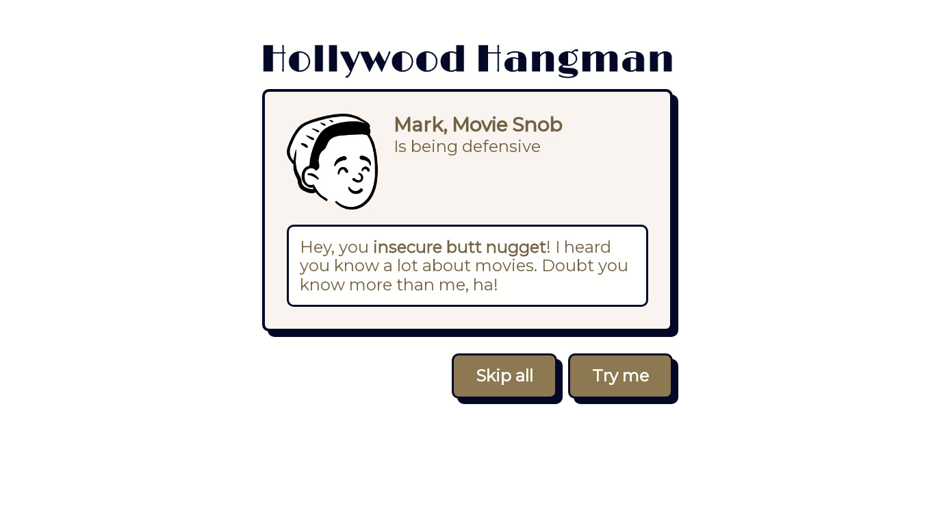 Hollywood Hangman Landing page