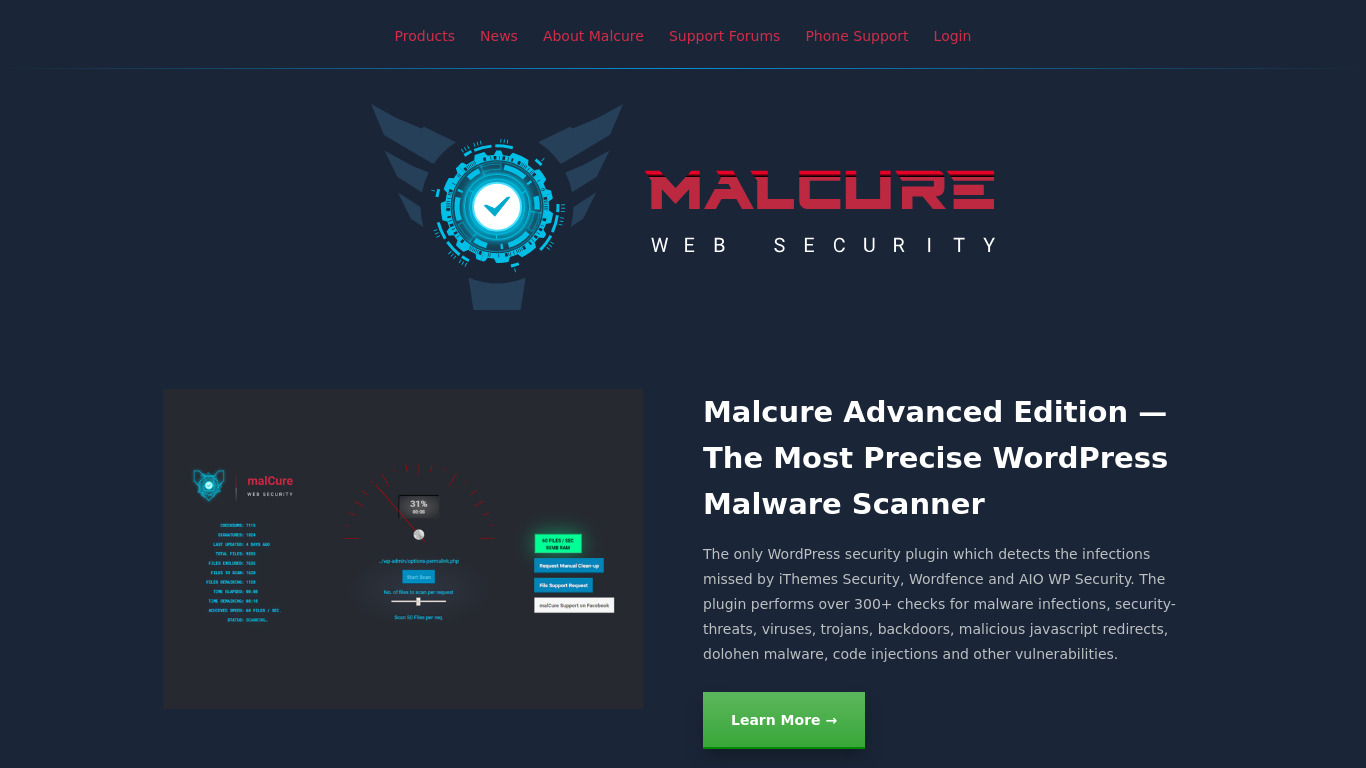 malCure Malware Removal & Firewall Landing page