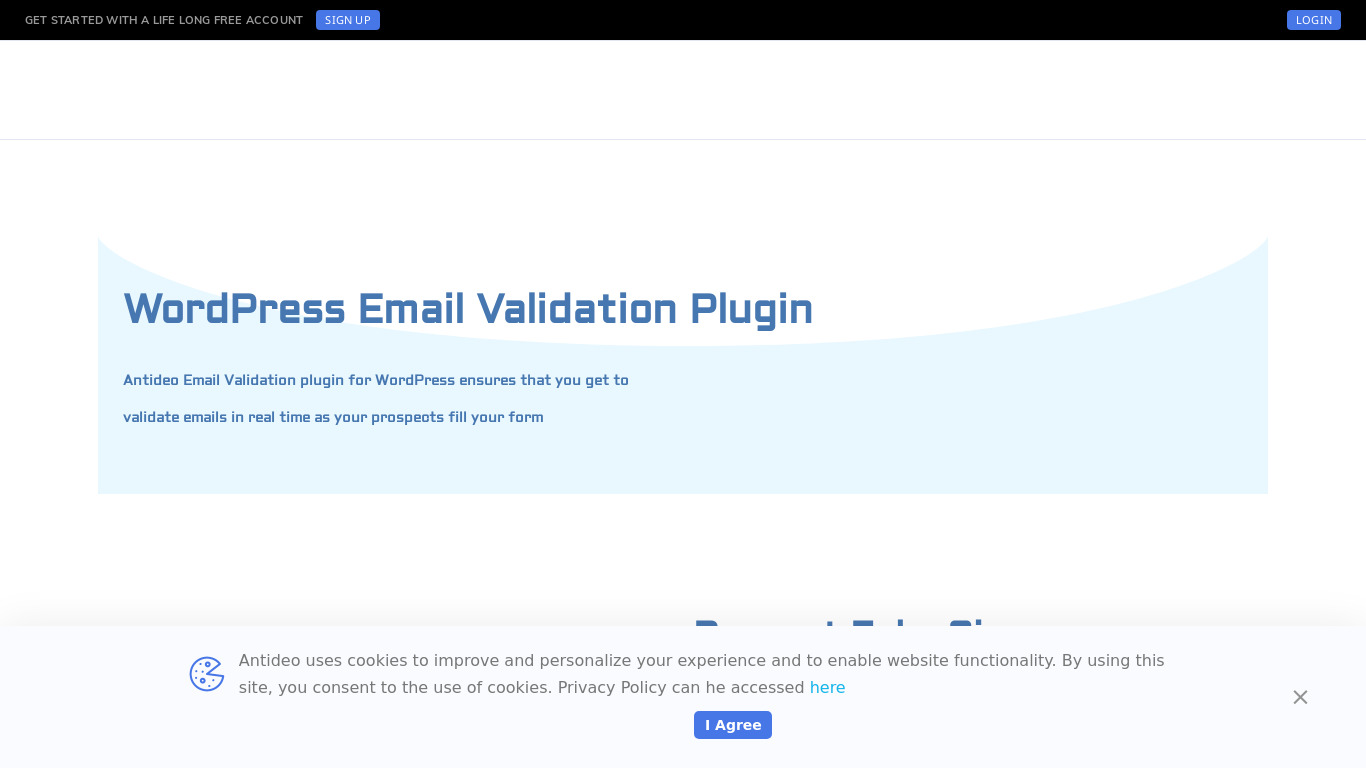 Antideo Email Validator Landing page