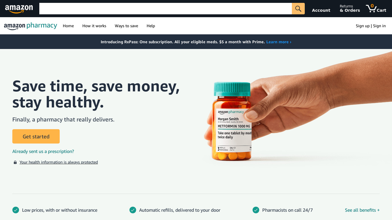 Amazon Pharmacy Landing page
