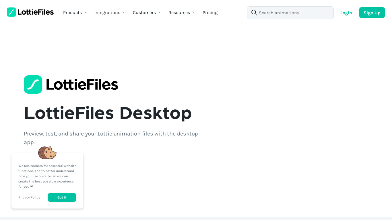 LottieFiles Desktop App for Mac Landing page