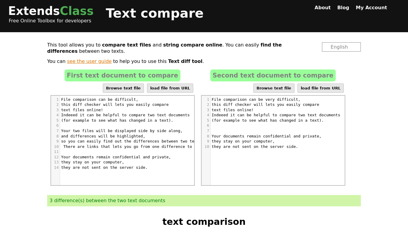 ExtendsClasss Text Compare Landing page