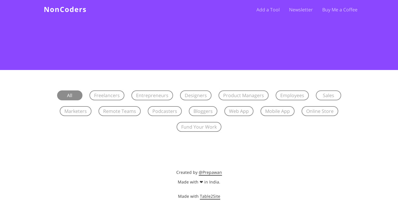 NonCoders Landing page
