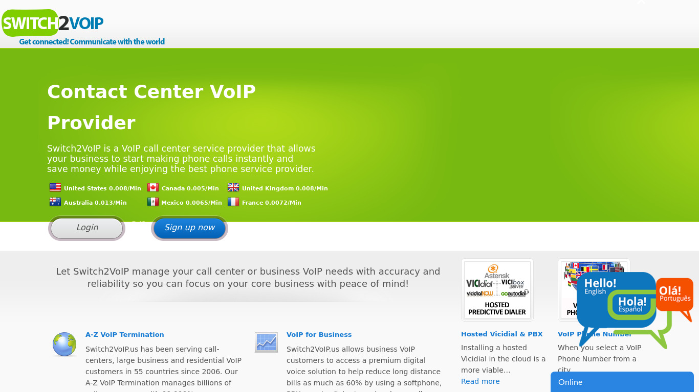 Switch2VoIP.us Landing page