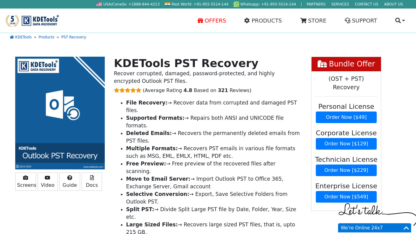 KDETools PST Recovery Landing page