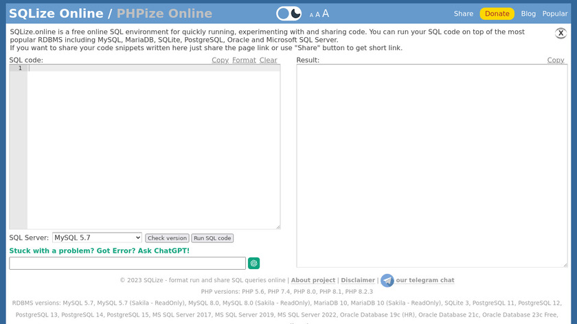 sqlize.online Landing Page
