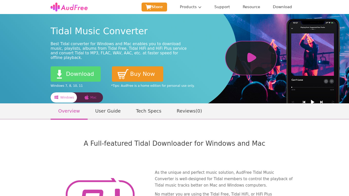 AudFree Tidal Music Converter Landing page