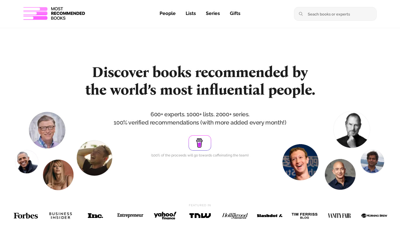 Most Recommended Books Landing page