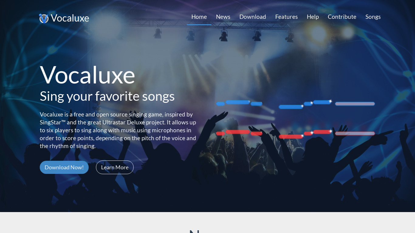 Vocaluxe Landing page
