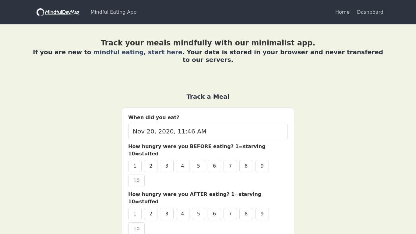 Mindful Eating App Landing page