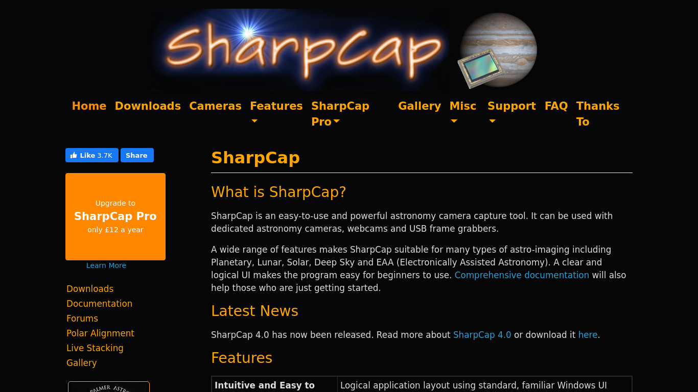 SharpCap Landing page