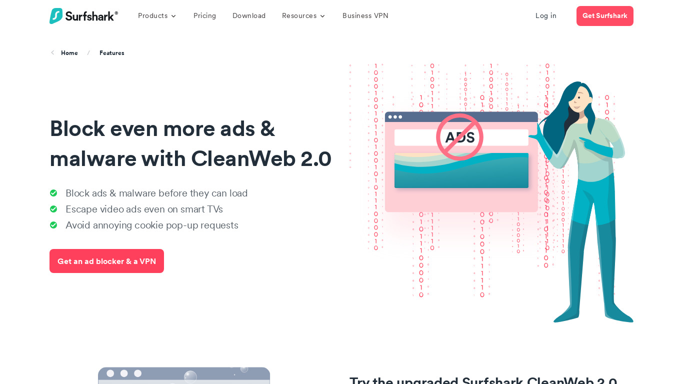 CleanWeb By SurfShark Landing page