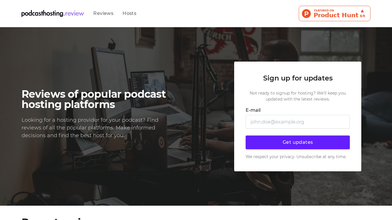 Podcast Hosting Review Landing page