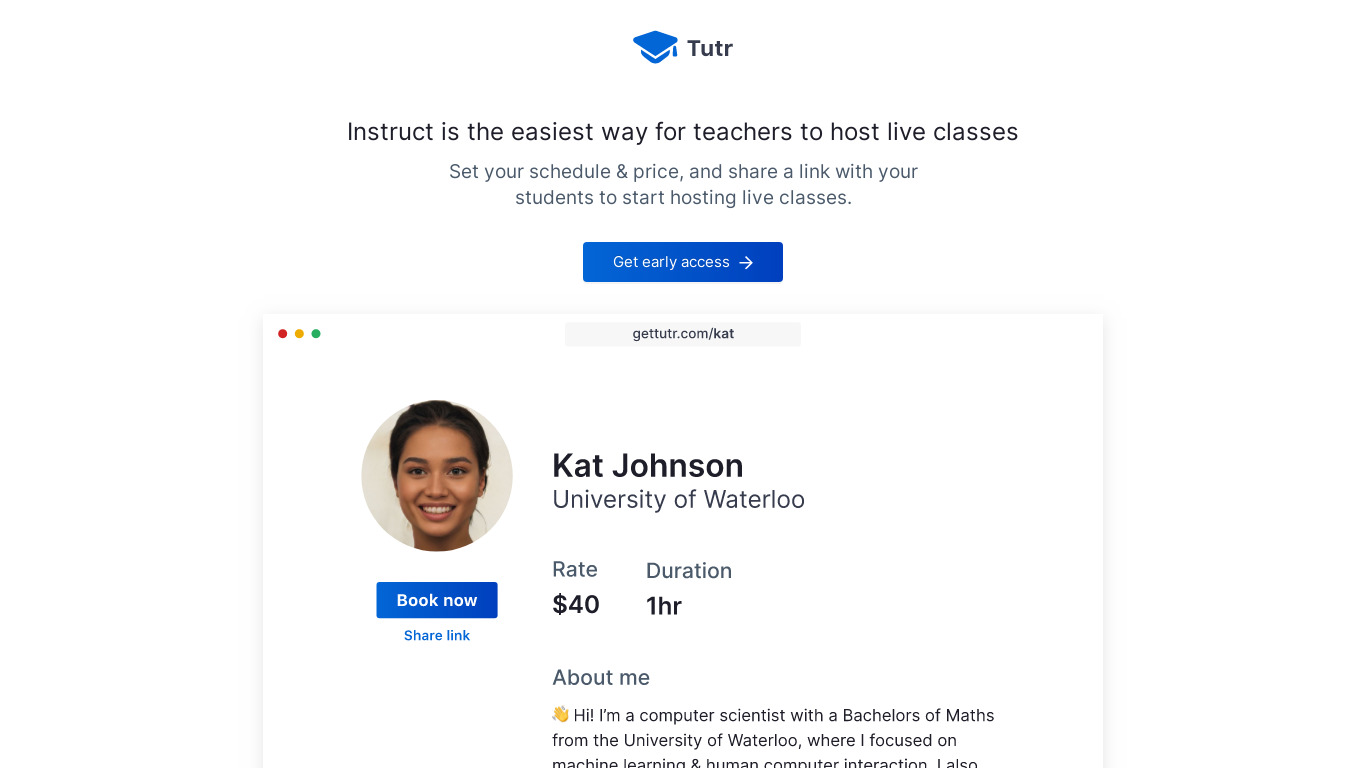 Tutr Instruct Landing page