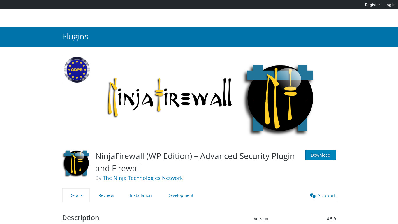 NinjaFirewall (WP Edition) Landing page