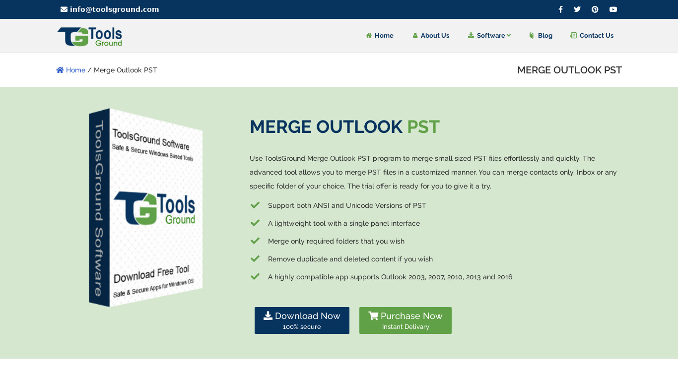 ToolsGround Merge Outlook PST Landing page