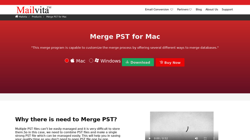 Mailvita Mac Merge PST Tool Landing Page