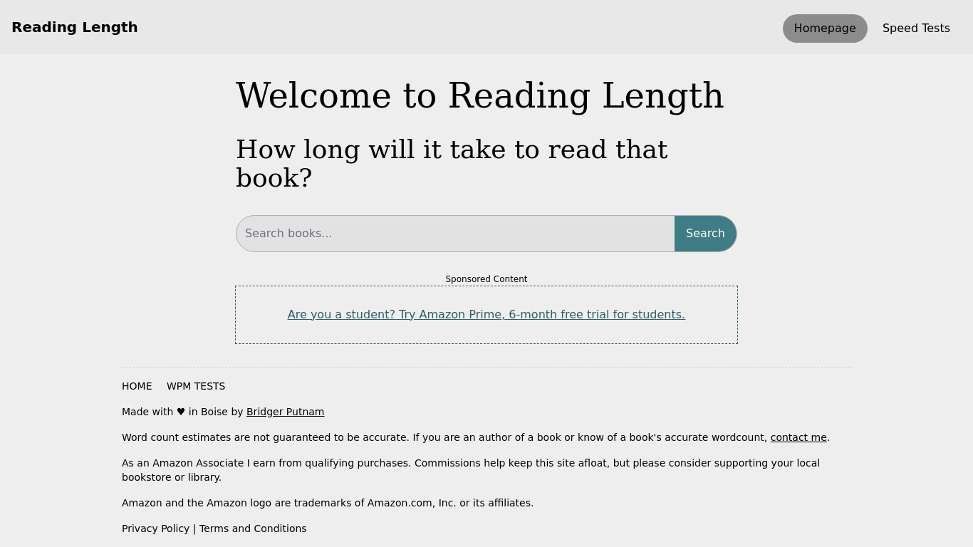 Reading Length Landing page