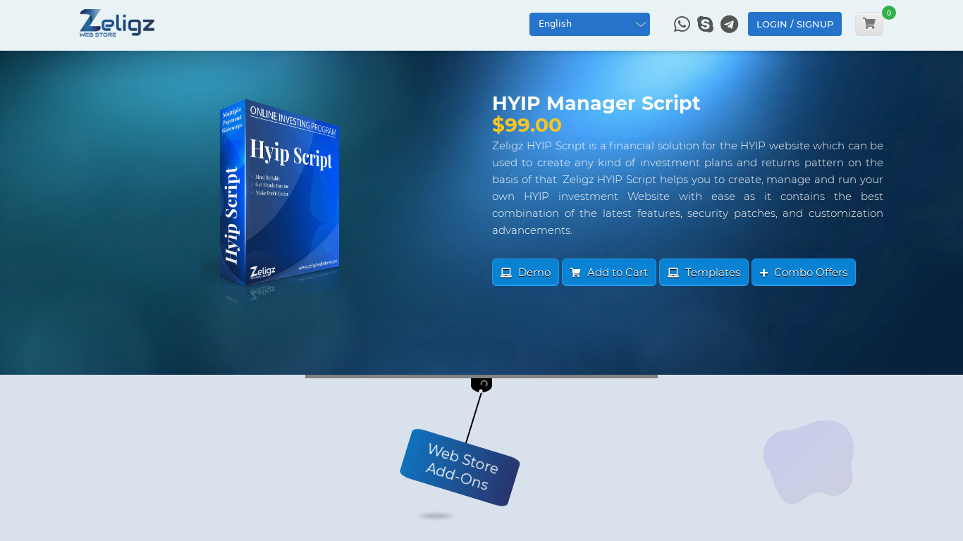 Zeligz HYIP Manager Script Landing page