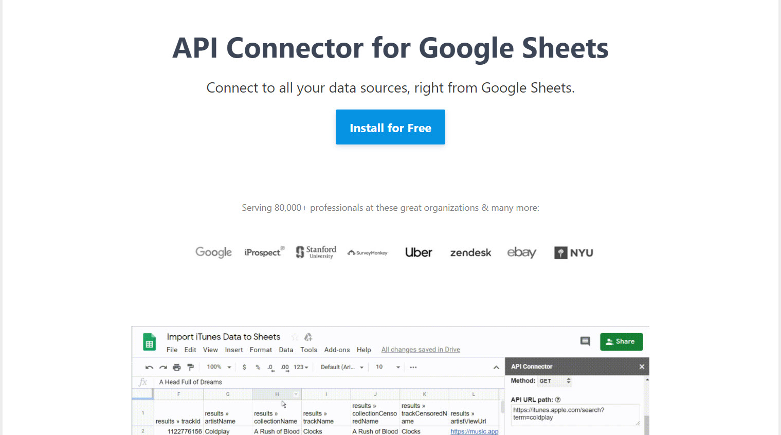 API Connector by Mixed Analytics Landing page