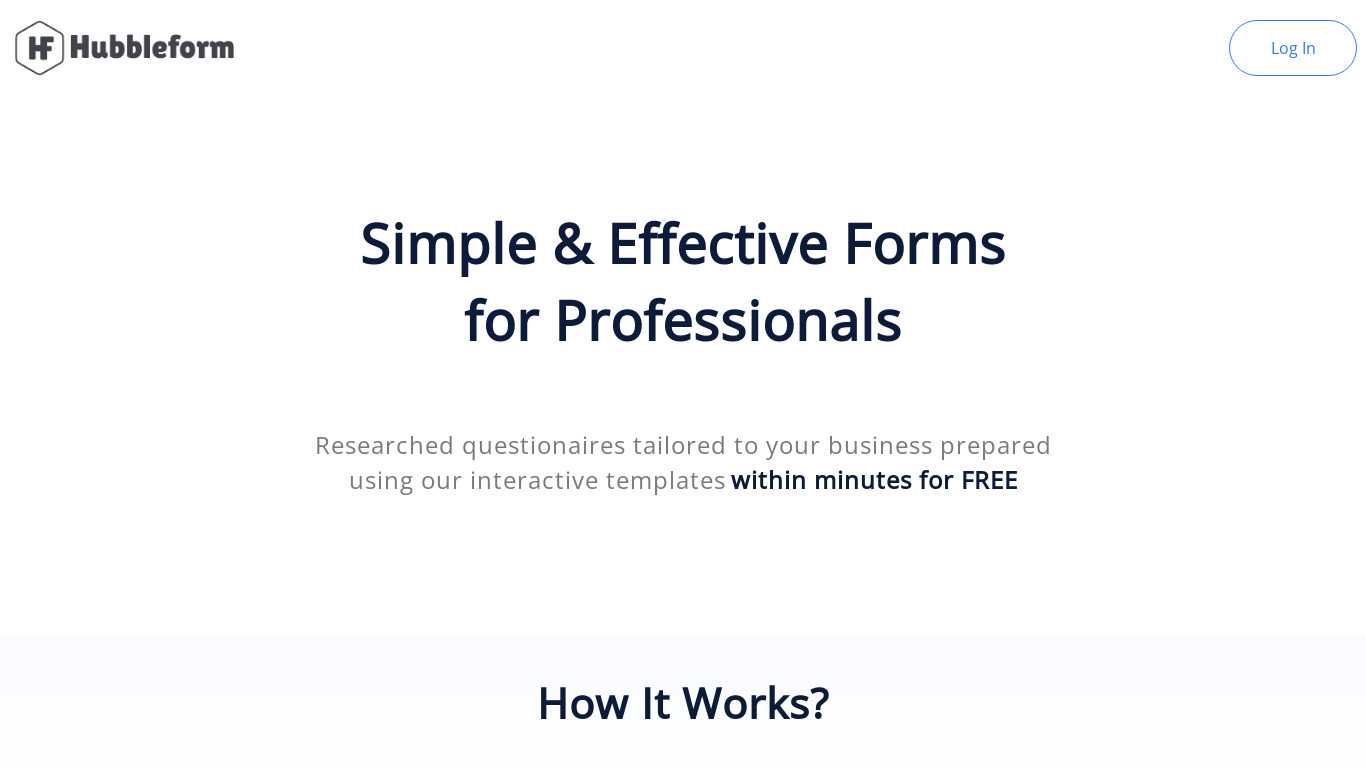 HubbleForm Landing page