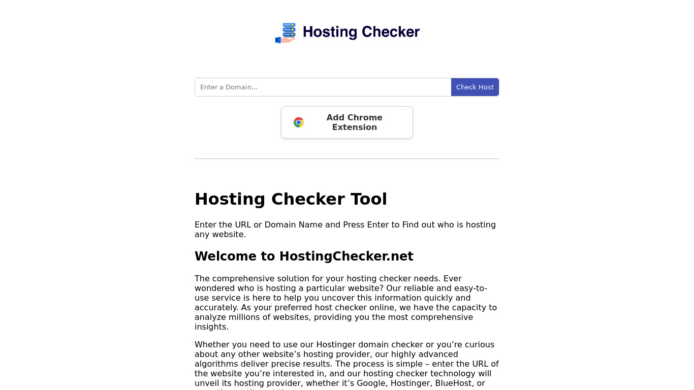 Hosting Checker Landing page