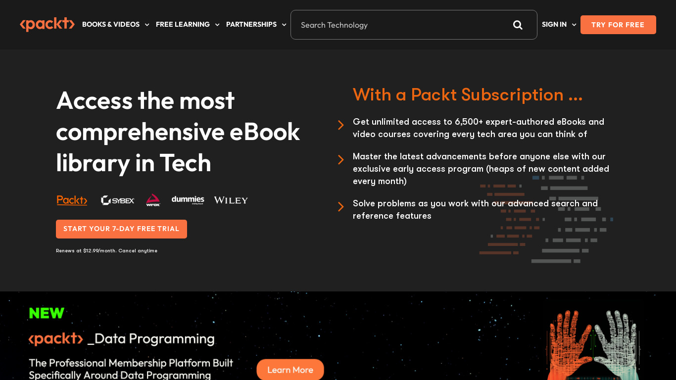 Packt Landing page