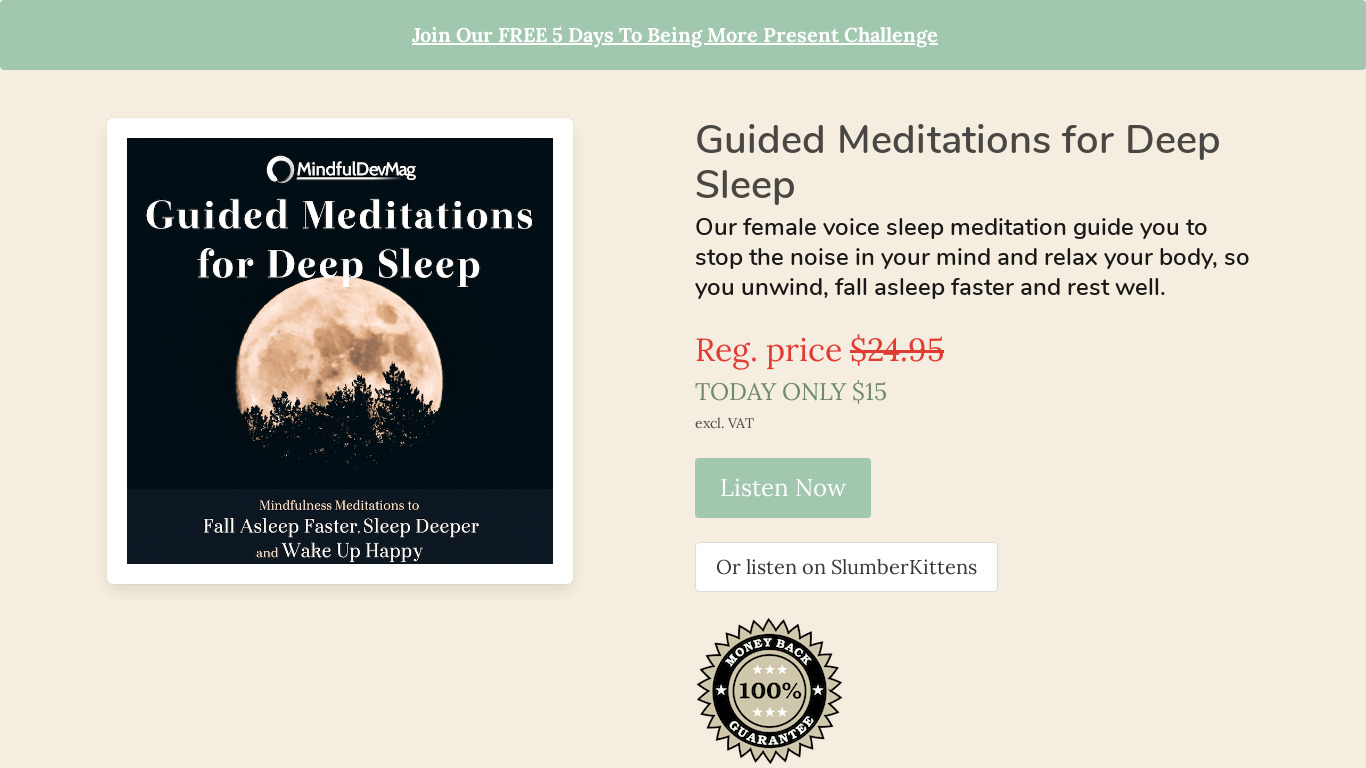 Deep Sleep Guided Meditations Landing page