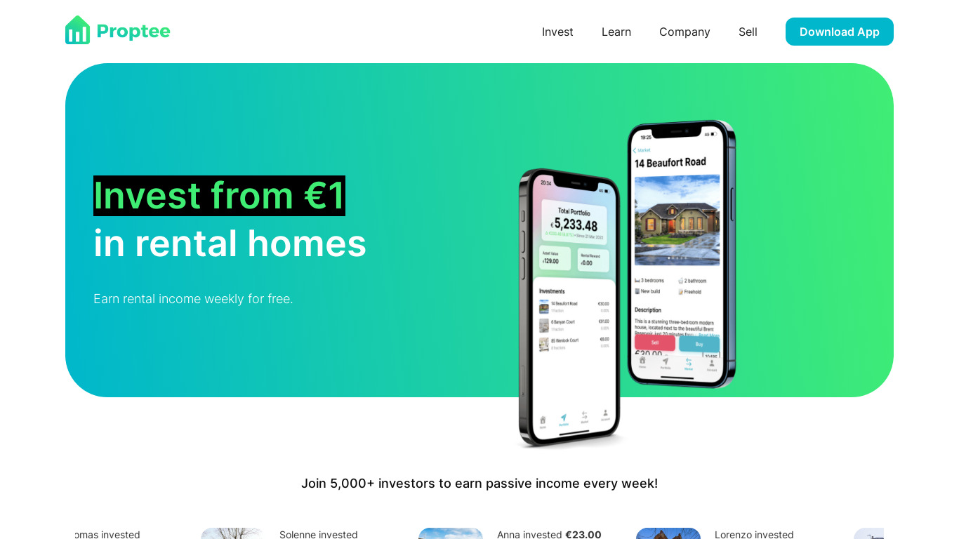 Proptee Landing page