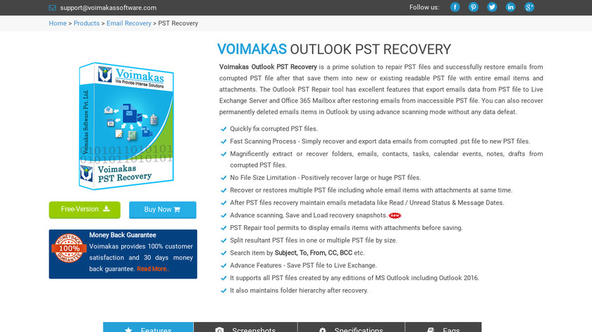 voimakassoftware.com Voimakas Outlook Recovery Landing Page