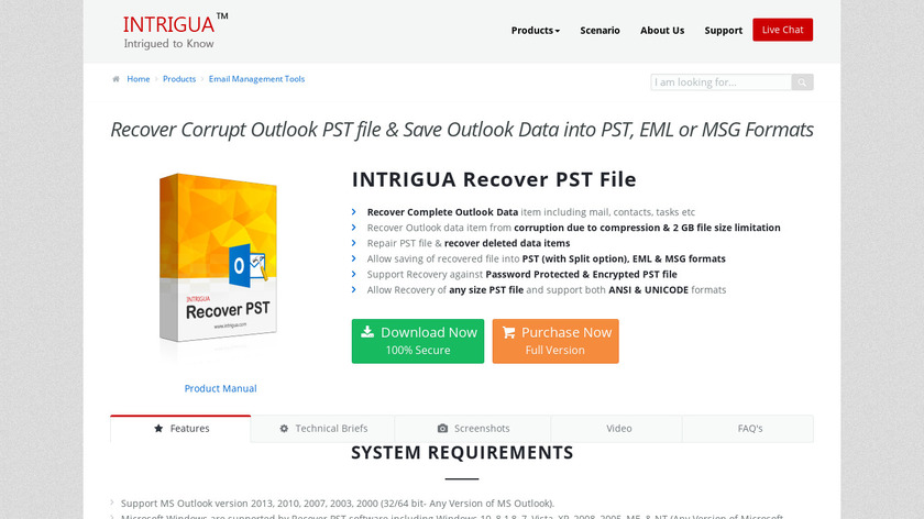 INTRIGUA Recover PST Landing Page