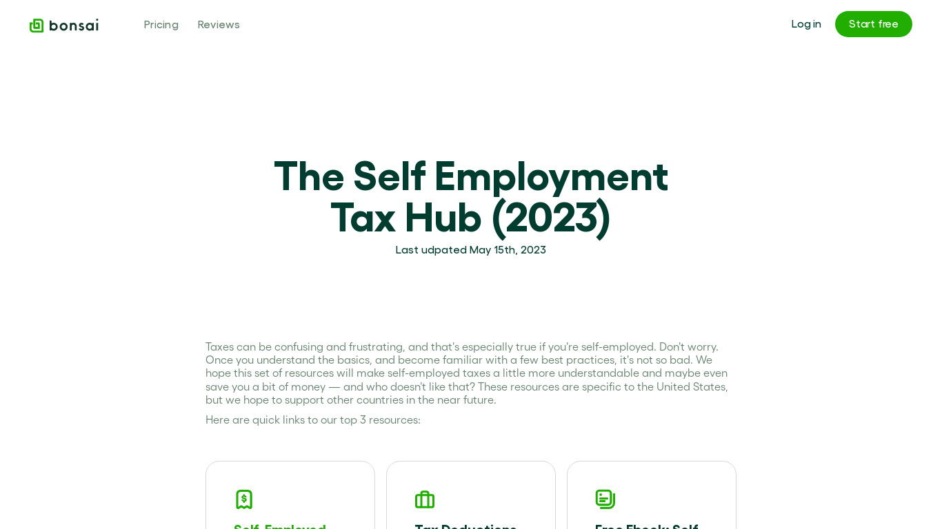 Freelance Tax Hub by Bonsai Landing page