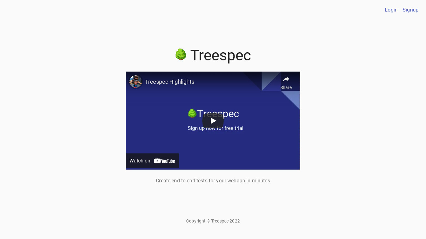 Treespec Landing page