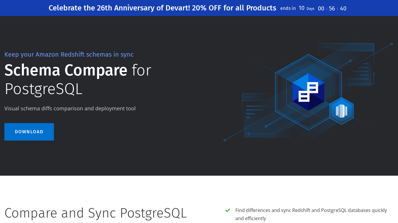 Schema Compare for PostgreSQL Landing page